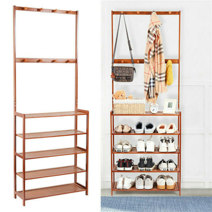 180cm Clothes Rail Hanging Rack Shelf Entryway Shoe Organizer Stand Multi Tier