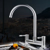 Modern Dual Lever Chrome Kitchen Sink Mixer Tap 2 Hole Deck Mounted Tap Faucet