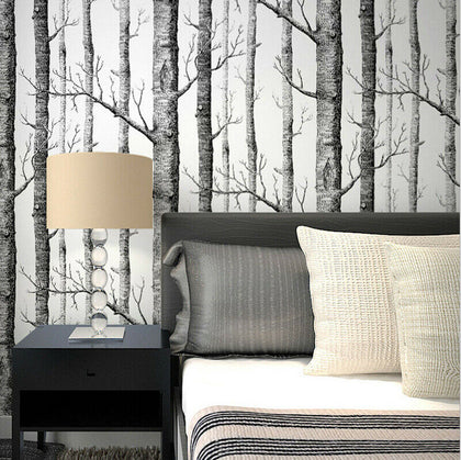 10m Home Forest Woods Wallpaper Textured Birch Tree Roll Wall Paper Living Room