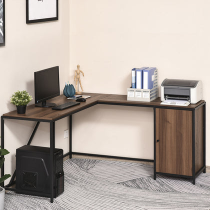 HOMCOM L-Shape Computer Desk Corner Writing Table Workstation w/ Storage Cabinet