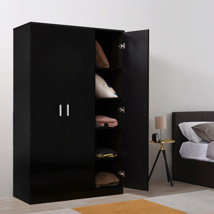 3 Door triple Wardrobe Matt Black - Bedroom Furniture Storage Cupboard UK