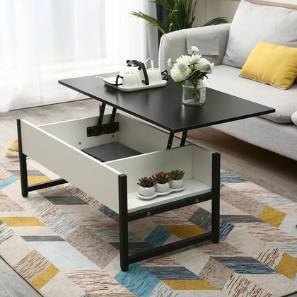 102CM Folding Coffee Table Desk Living Room Lift Up Hidden Storage Bottom Shelf