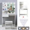 Dressing Table Stool Set w/LED Light Mirror Vanity Makeup Desk Stool Set White