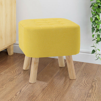 Linen Fabric Upholstered Pouffe Footstool Low Bench Stool FootRest Stool Hallway