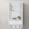 Wooden Vintage Shelf Unit With Storage Drawer 3 Key Hooks Wall Mounted Display