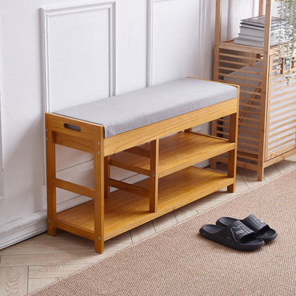 3 Tier Wooden Hallway Shoe Rack Storage Bench Bed End Stool Fabric Padded Seat