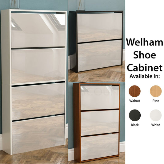 Welham 2 3 4 Drawer Shoe Cabinet Mirrored Footwear Storage Cupboard Rack Stand
