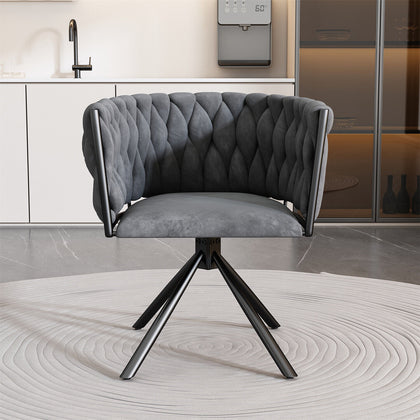 Rotatable Velvet Dining Chair with Metal Legs Kitchen Chair Swivel Modern Grey