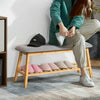 2-Tier Bamboo Hallway Shoe Bench Rack Stand Organiser Storage Upholstered Seat