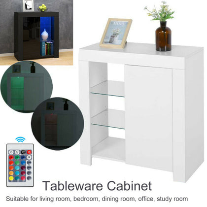 83cm LED Sideboard Cupboard TV Unit with High Gloss Doors Living Room Cabinet UK