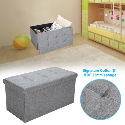 Large Linen Folding Storage Ottoman Pouffe Double Seat Foot Stool Storage Boxes