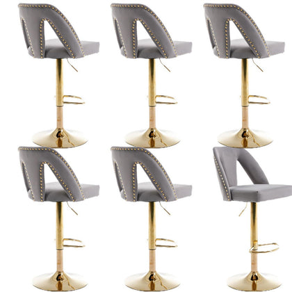 Bar Stools Set of 6 Upholstered Velvet Adjustable Height Swivel Bar Chairs Grey