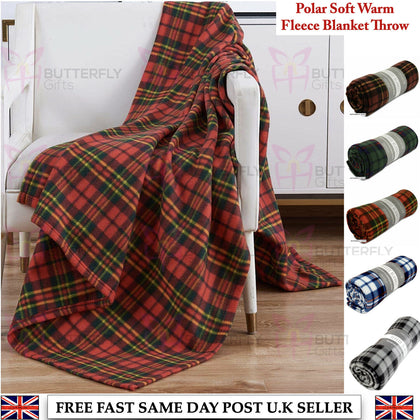 Soft Warm 120x150cm Single Tartan Check Sofa Throw Bed Fleece Travel Car Blanket