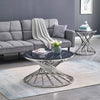 Round Coffee Table Sofa Side Table Light Grey Glass Top Living Room Furniture