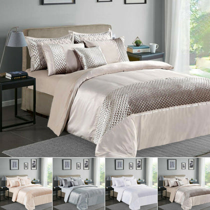 Luxury Duvet Cover Sets Diamante Band Crushed Velvet Quilt Cover Bedding Set