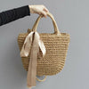 Women Brown Bowknot Straw Beach Bag Tote Basket Handbag Shoulder Messenge