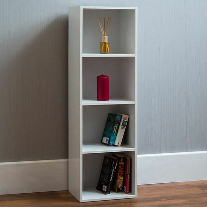 Oxford Cube Bookcase 4 Tier Shelf Display Wood Furniture Storage Unit White