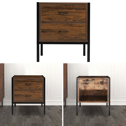 Industrial Bedside Table Chest Rustic Wood Nightstand Storage Cabinet Lamp Table