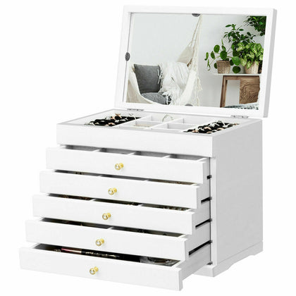 Mirrored Wooden Jewellery Box Chest Rings Necklaces Storage Organiser Cabinet