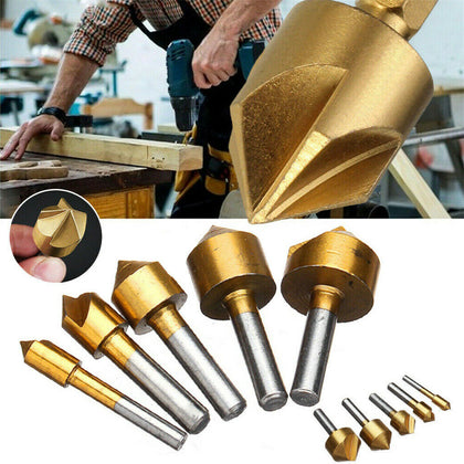 5pcs Flute Countersink Drill Bit Set 90° Counter Sink Chamfer Cutter Titanium