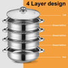 28cm 4 TIER STAINLESS STEEL STEAMER COOKER POT SET PAN COOK FOOD GLASS LIDS UK