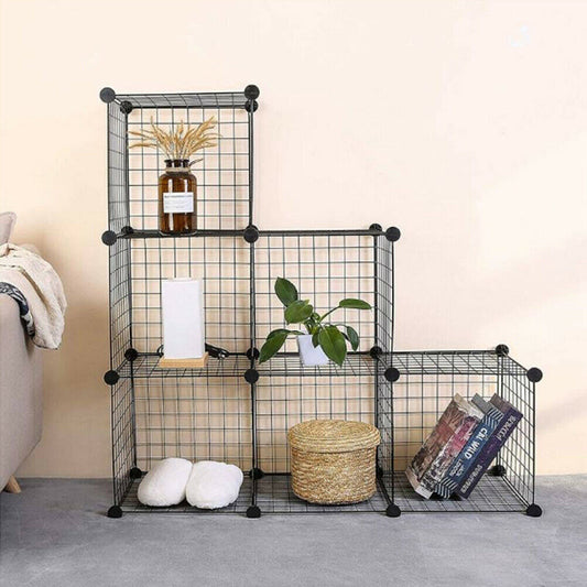 6 Cube DIY Wire Grid Bookcase Storage Shelf Rack Open Organiser Closet Cabinet