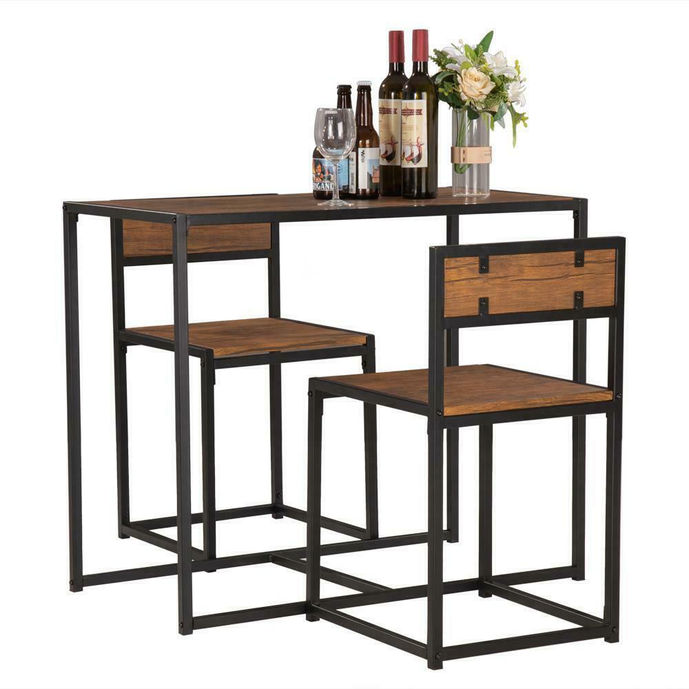Small Dining Table and 2 Chairs Kitchen Breakfast Table Industrial Modern Set