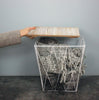 Square metal wire coffee side table geometric iron storage basket natural wooden