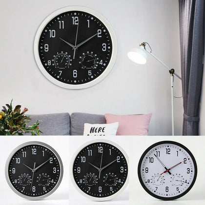 New Living Home Office Wall Clock Round Vintage Temperature & Humidity Modern UK