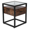 Industrial Bedside Table Tempered Glass Nightstand with 1 Drawer Bedroom Cabinet