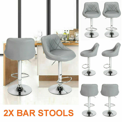 2X Bar Stools Leather Swivel Gas Lift Breakfast Bar Rest Chairs Kitchen Grey
