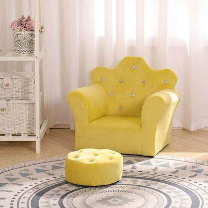 Velvet Kids Sofa Armchair with Free Stool Game Reading Play Children Chair Seat