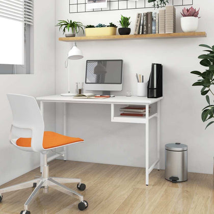 White Small Writing Table Metal PC Computer Desk Workstation Space Saving Office