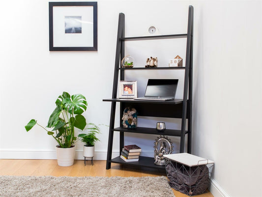 Riva Scandinavian Retro Ladder Bookcase Desk Shelving Shelf Unit Black 5 Tier