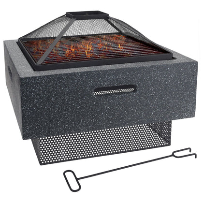 Dark Grey Square Fire Pit Bowl Heater BBQ Grill Camping Burner Outdoor Decking