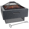 Dark Grey Square Fire Pit Bowl Heater BBQ Grill Camping Burner Outdoor Decking