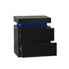 Black Bedside Table Cabinet Nightstand High Gloss 2 Drawer With RGB LED Light