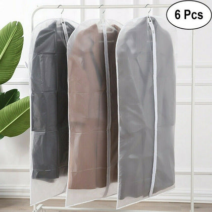 6 Pack Set Clear Polythene Garment Covers Suit Dress Coat Dust Protector Zip Bag