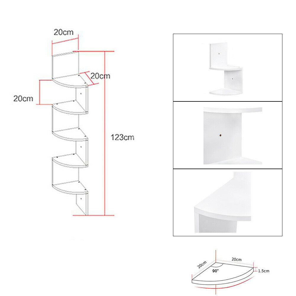Corner Wall Shelf Unit 5 Tier Wall Storage Organiser Floating Shelves Bookshelf