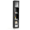 Bathroom Tall Cabinet Slim Freestanding Storage Organizer Cupboard 2 Glass Doors