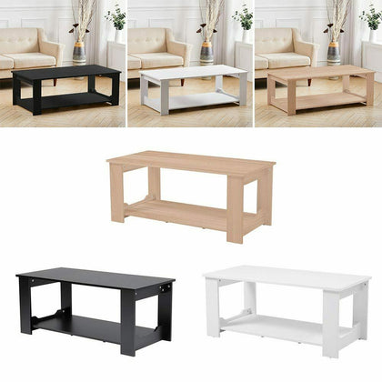 Two-Tier Contemporary Coffee Table w/ Open Shelf 4 Legs Home Furniture Vintage