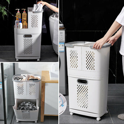 Divided Laundry Storage Baskets Trolley Clothes Hamper Basket Suction Wall Shelf