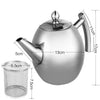 1L Capacity Stainless Steel Teapot Coffee Pot Kettle With Tea Leaf Filter