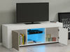 Modern TV Unit Stand Cabinet Grey High Gloss Doors & White Matt Body LED Lights