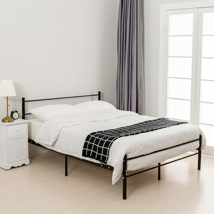 Simple Metal Bed Frame 3ft Single 4ft6 Double Size Solid Bedstead Base Headboard
