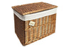 Woodluv Lrg Brown Wicker Storage Basket Trunk Chest Hamper Lidded W/ White Linin