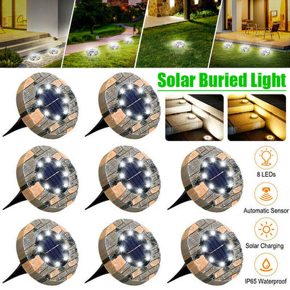 8PCS Solar Garden Ground Lights Floor Decking Patio Outdoor Lawn Lamp Waterproof