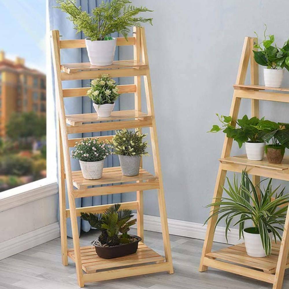 Ladder Plant Flower Pot Shelf Stand Bookcase Garden Storage Rack Display Folding
