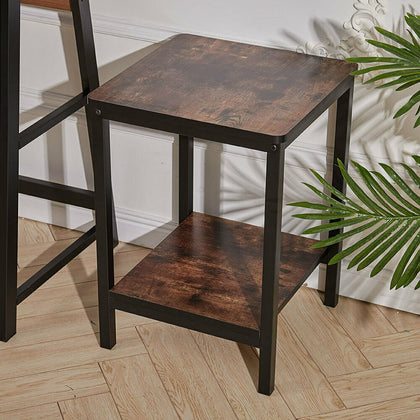 Industrial Bedside Table 2 Tier Rustic Wood Metal Side End Table Shelf Stand