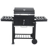 Charcoal Grill BBQ Trolley Wheels Garden Patio Barbecue Smoker Shelf Side Steel